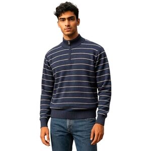 J. Crew Factory Men's Heritage Cotton‎ Half Zip Sweater Sz L Preppy Navy Stripe